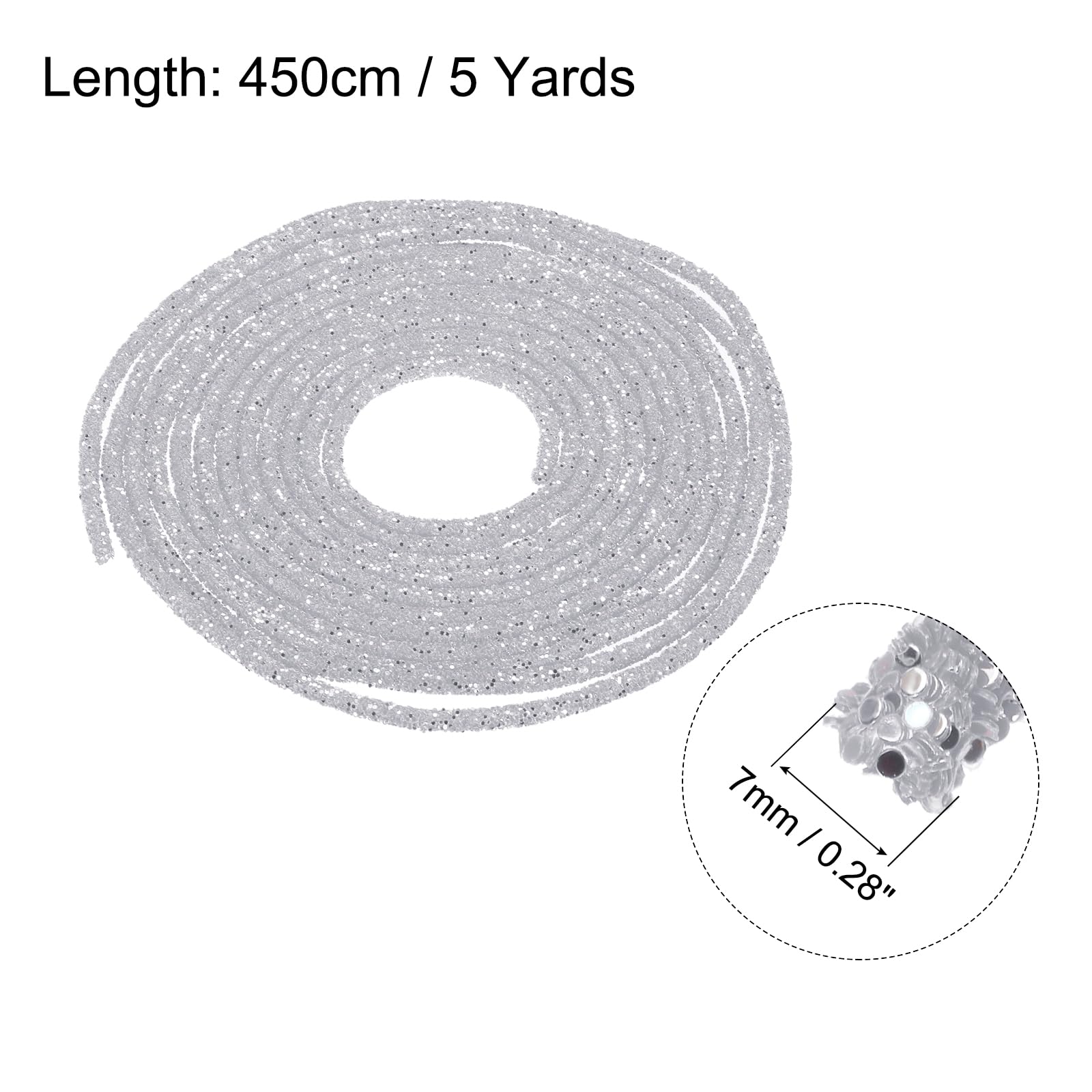 sourcing map 5 Yard 6mm 0.24 inch Glitter Sequins Rope Sequins Rhinestone Tube Cord for DIY Wedding Dresses Costume Clothing Shoes Jewelry Accessory Clear White — view 74