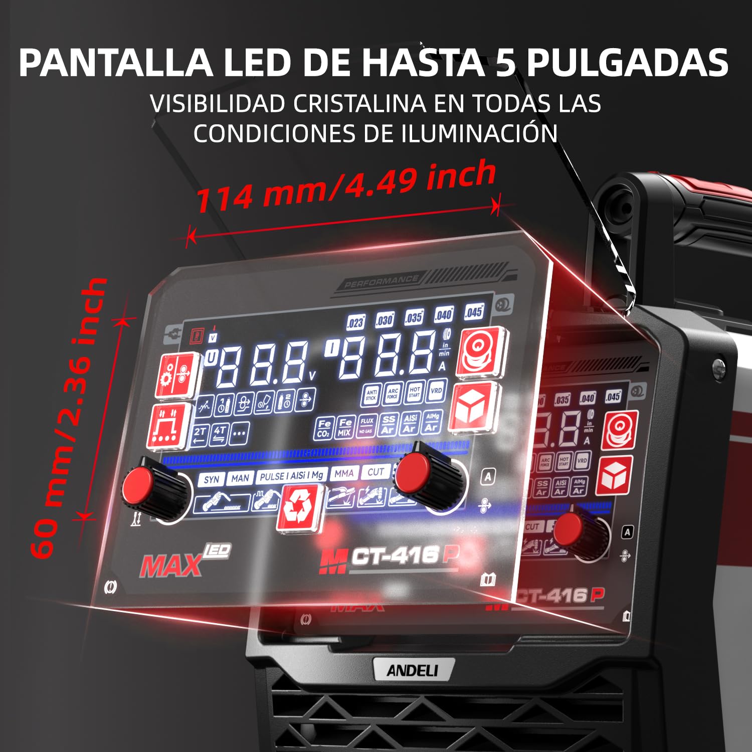ANDELI Soldador Multifuncional 6 en 1 230V 160A – Maquinaria Combinada Soldador de Aluminio HF TIG/MIG/MMA+Flux Core, Cortador de Plasma 40A, Arco Pulsado, Inversor IGBT MCT-416P