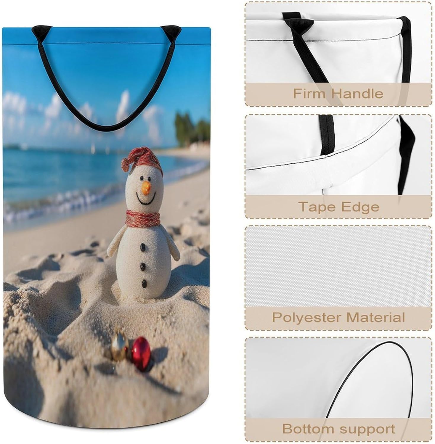 Large Laundry Hamper with Handles Sand Snowman On Beach Laundry Basket Freestanding Waterproof Clothes Hamper for Living Room Bedroom Bathroom College Dorm