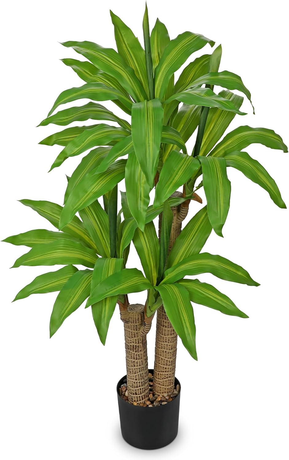 Briful 3.24ft Artificial Dracaena Tree with Thick Cane Trunk, Realistic Faux Indoor Floor Plant with Lush Green Leaves, Black Pot – Fake Dracaena Plant for Home, Porch, Office, Living Room Decor