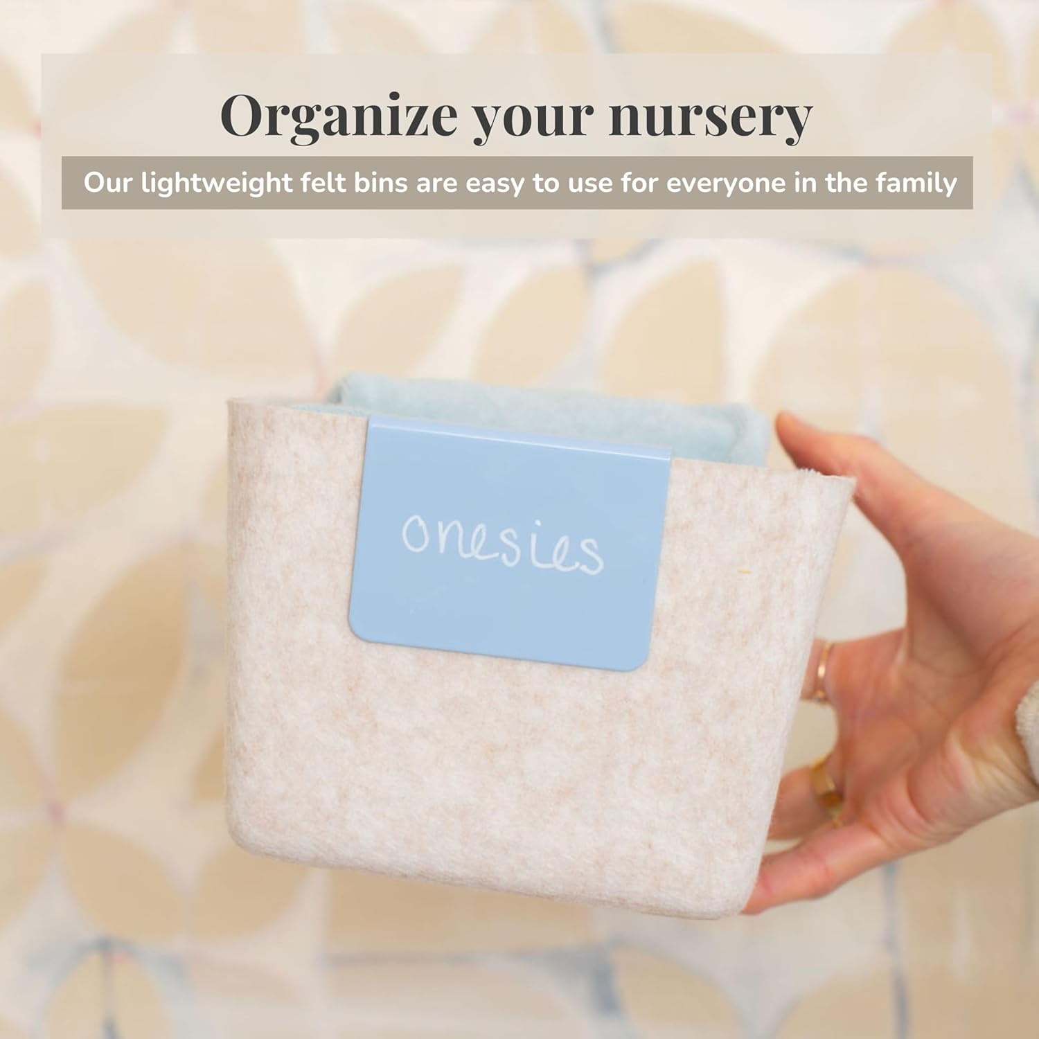 SortJoy The Sculpted Bin - Petite with Lid Set of 3 Storage Bin Felt Storage Basket Drawer Organizer Clothes Closet Cabinet Bathroom, Pantry, Kitchen Bin: 6.3" x 6.3" x 4.5" (Stone, Oatmeal)