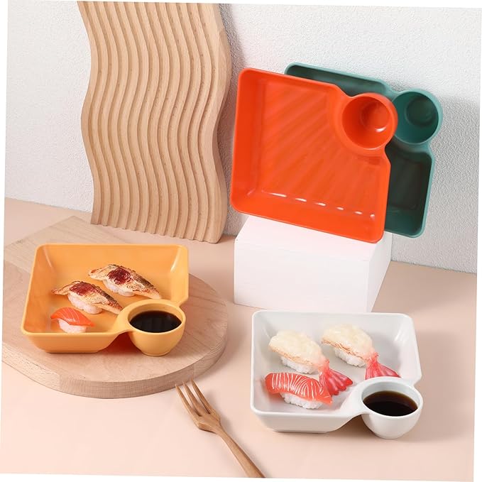 Set de 4 Platos Cuadrados con Compartimento para Salsa, Plástico miniatura 9