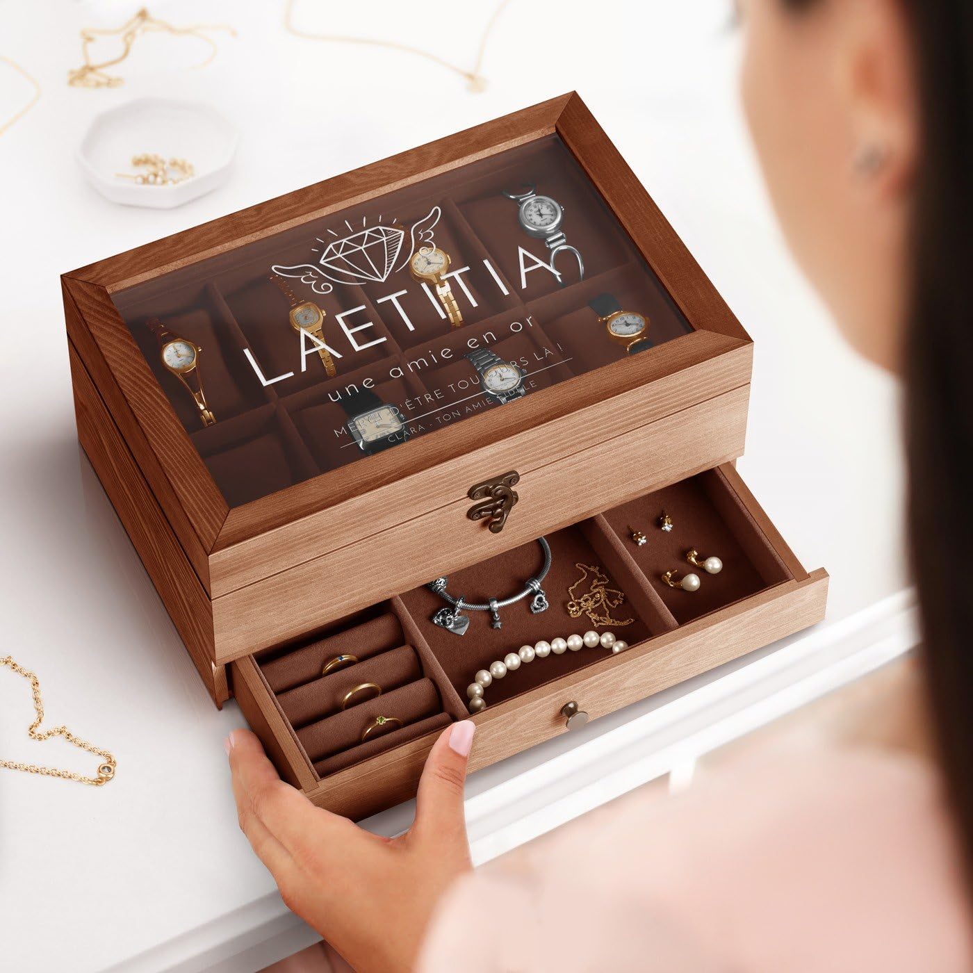 Maverton Boîte personnalisée pour montres et bijoux, Coffret en bois