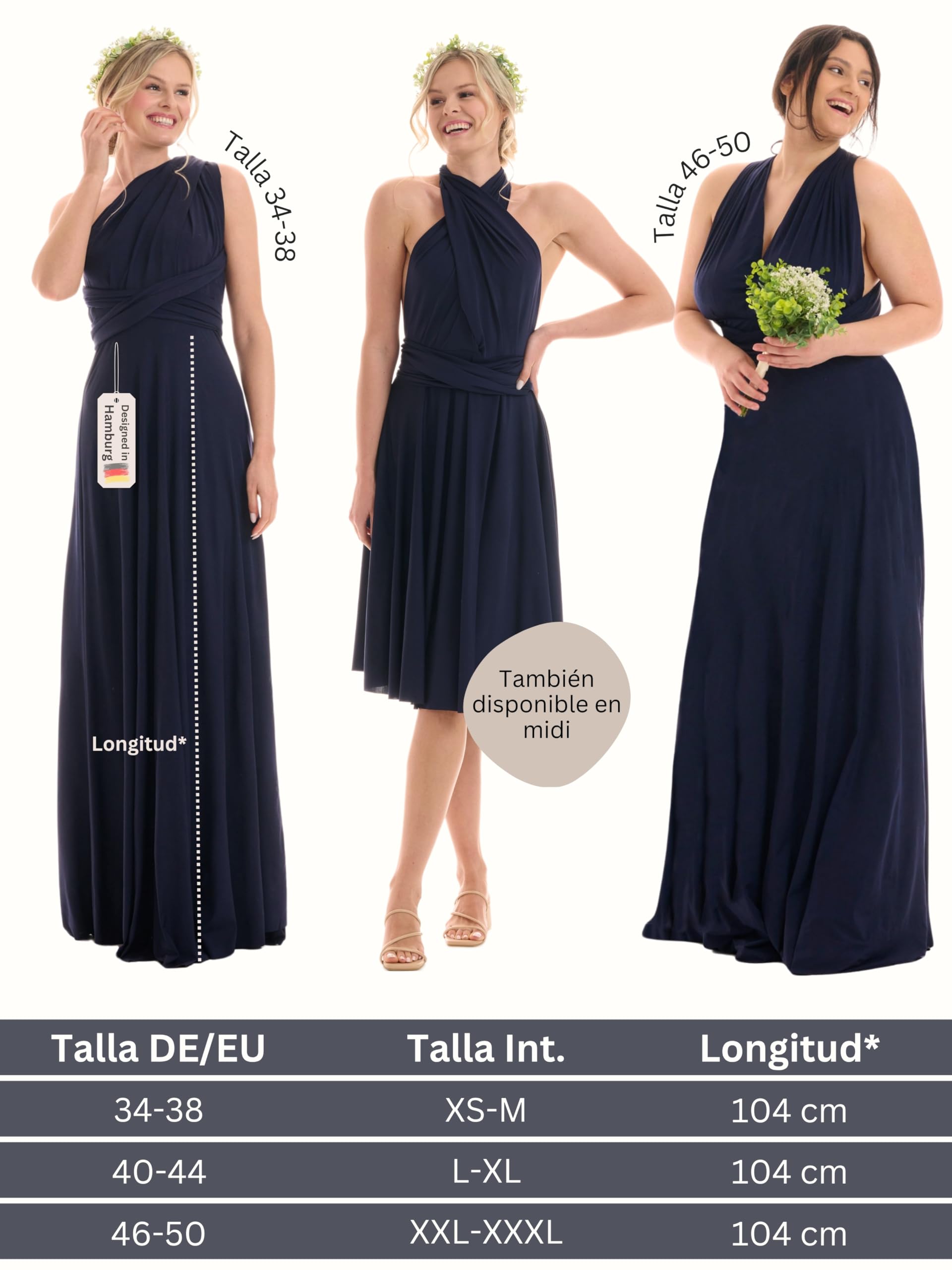 Juvell Vestido de Dama de Honor Largo Infinity Dress Maxi para Boda - 1000 | Vestido cruzado multiuso, elegante y festivo, para bodas, bailes de fin de curso y damas de honor