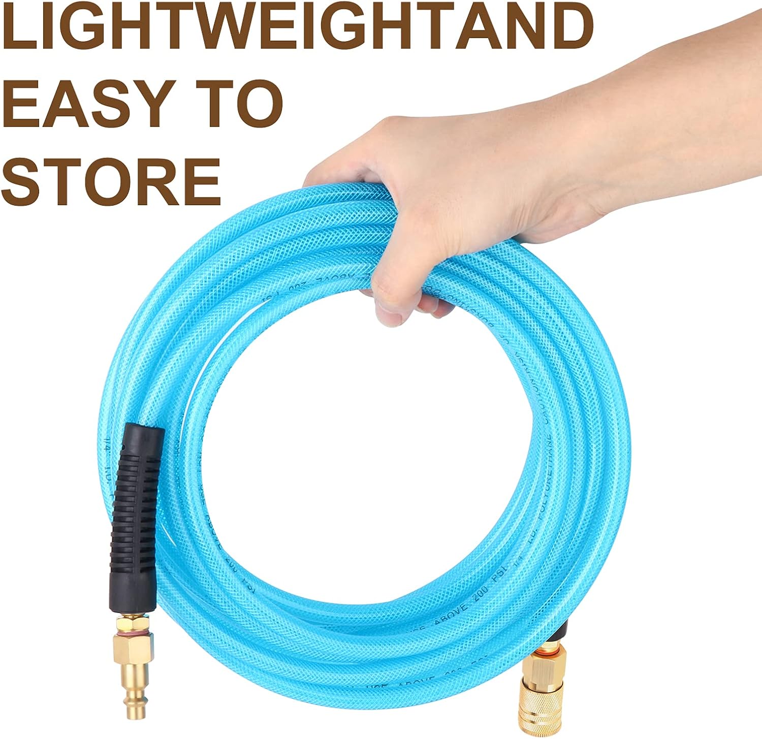 TAISHER 1/4" x 25FT Reinforced Polyurethane Air Hose With 1/4”NPT Brass air coupler and Plug & Bend Restrictors