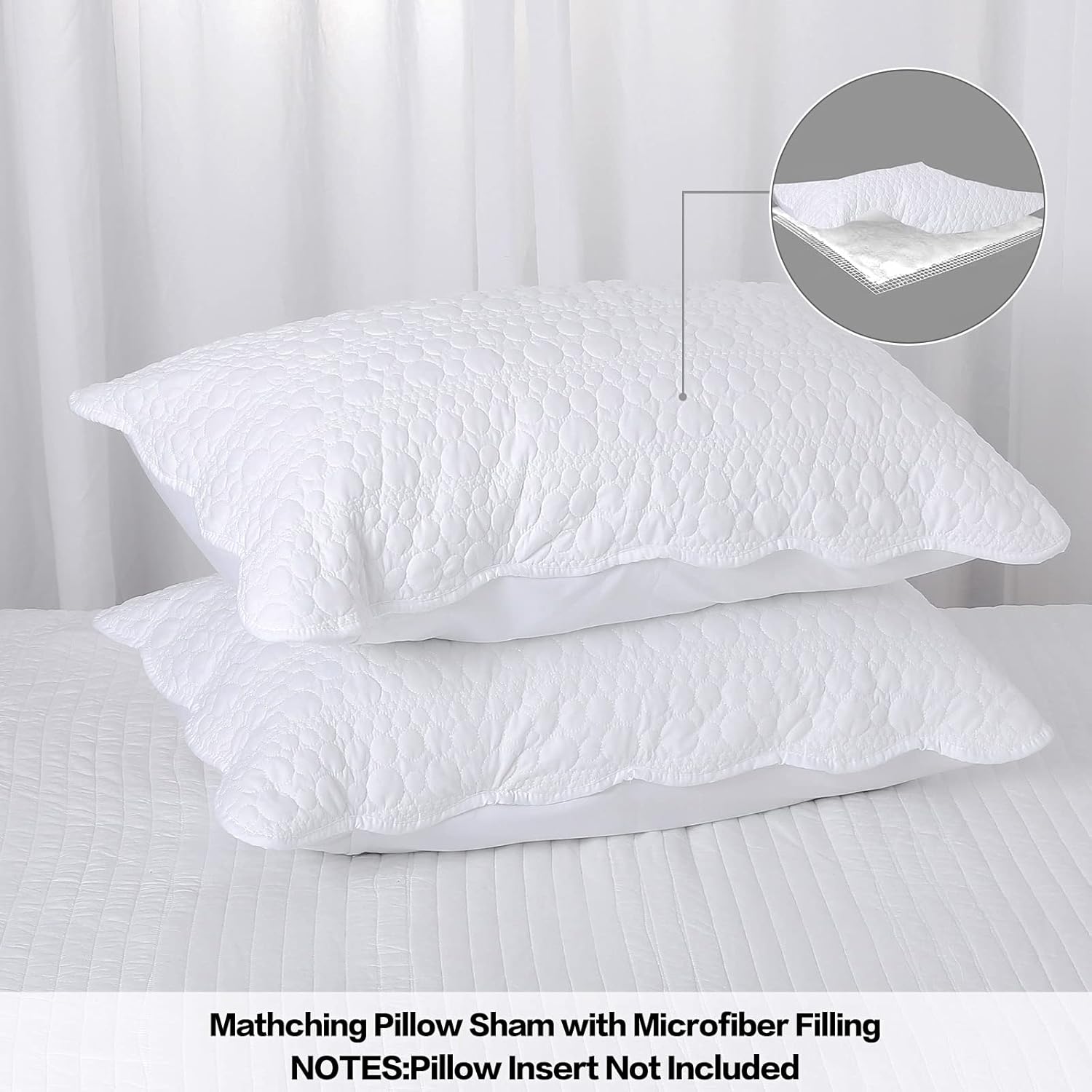 BOSOWOS Standard Size Pillow Shams Set of 2, Ultra Soft Breathable 20 x 26 Inches Quilted Pillow Cases Envelope Closure for Sleeping, Decorative Microfiber Bed Pillowcases Easy Care, White - Image 5
