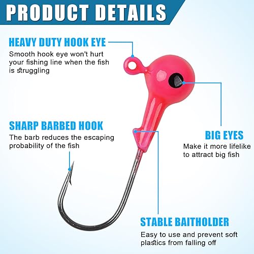 Miniatura 9 de Ganchos de cabeza de plantilla de pesca con cabeza de bola redonda, anzuelos de pesca, señuelos de lubina, cabezas de plantilla para trucha,