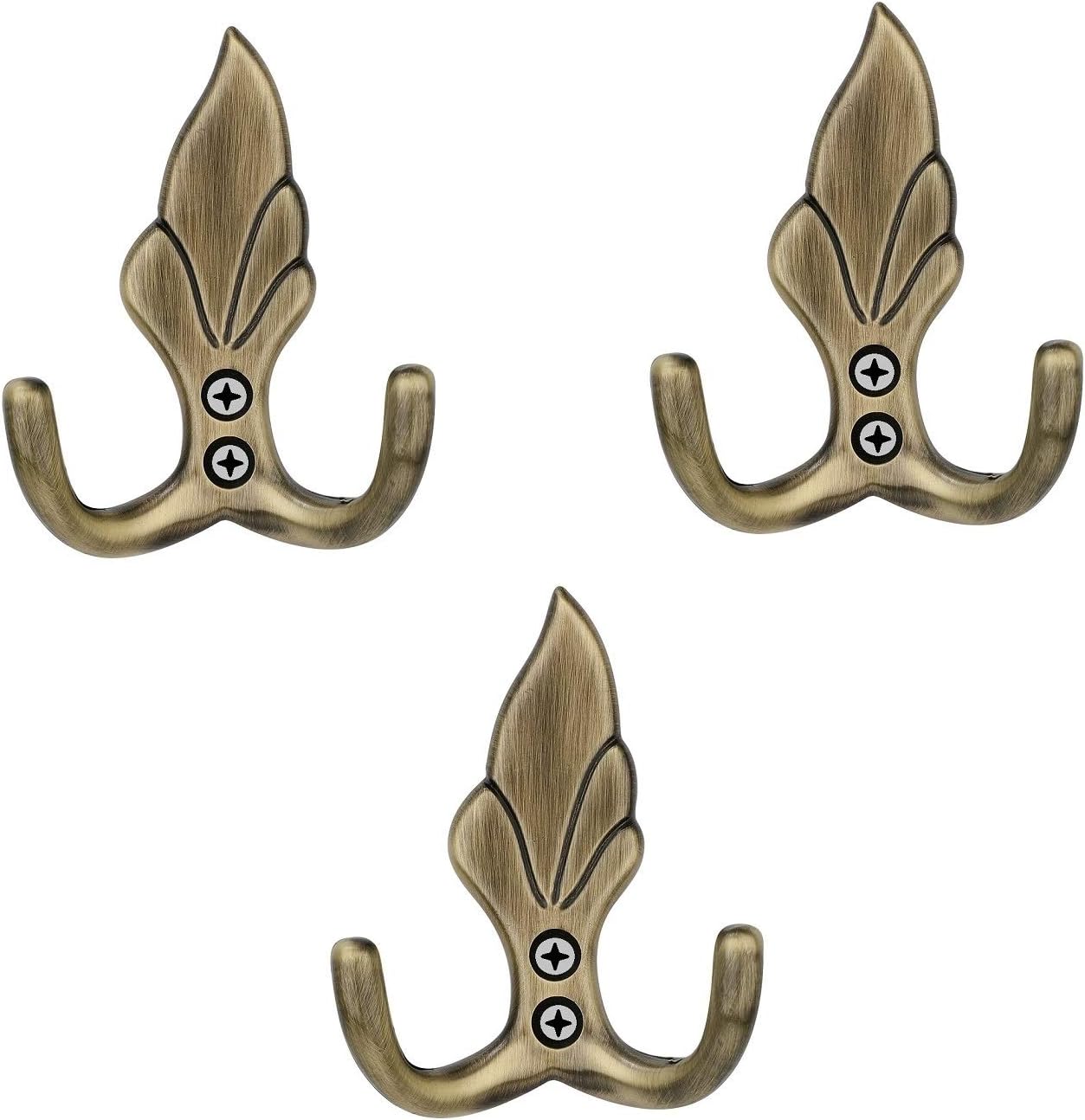 WSK Multipurpose 2 Pin Brass Antic Finish Cloth Hanger Door Wall Robe Hooks Rail for Hanging Keys, Clothes, Towel, Kitchen Tool Pack of 3 Pcs HR222-003