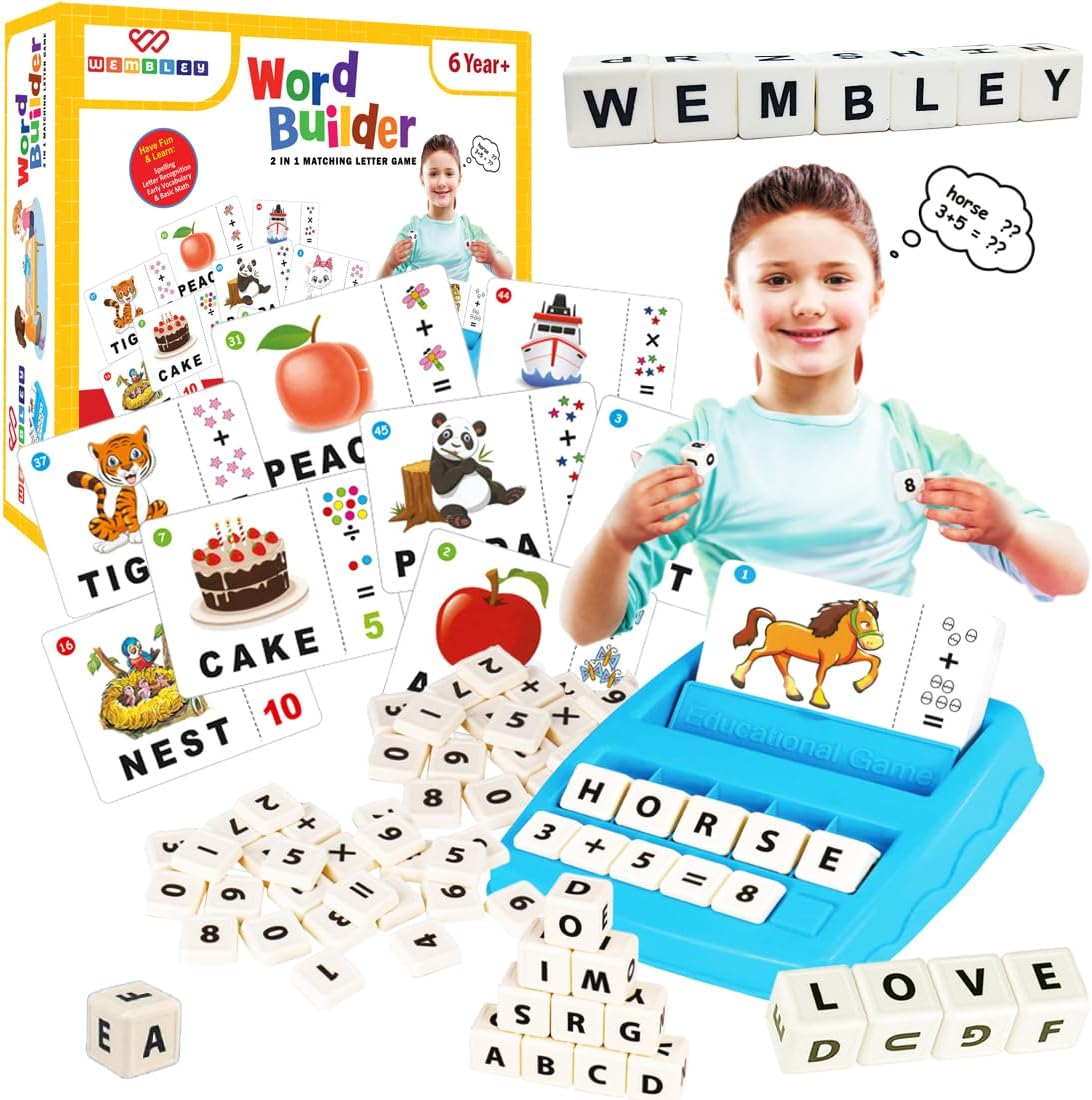 Wembley Educational Toys Spelling Brain Games for Kids Learning Birthday Gift for Boys Girls 2 in 1 Flash Cards Matching Letter Sight Words Recognition Kindergarten Preschool Teaching Tools 3+ Years