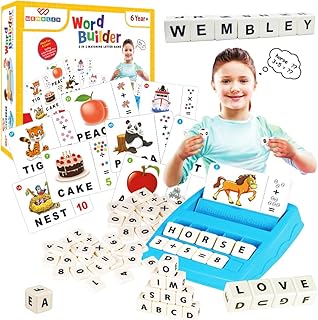 Wembley Educational Toys Spelling Brain Games for Kids Learning Birthday Gift for Boys Girls 2 in 1 Flash Cards Matching Letter Sight Words Recognition Kindergarten Preschool Teaching Tools 3+ Years