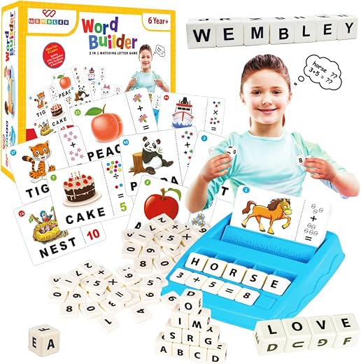 Wembley Educational Toys Spelling Brain Games for Kids Learning Birthday Gift for Boys Girls 2 in 1 Flash Cards Matching L...