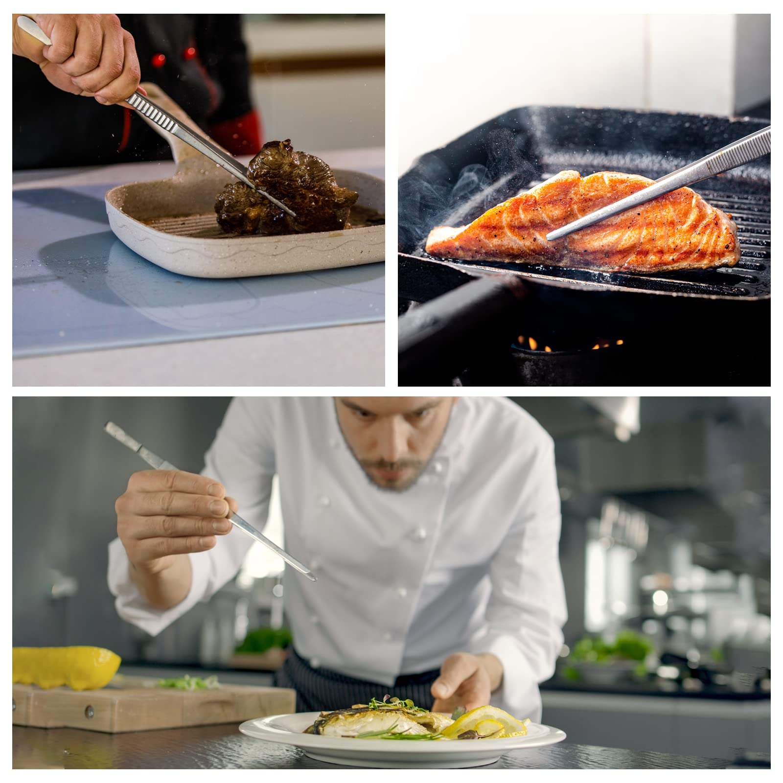 Pinze Da Cucina In Acciaio Inox Con Manici Legno - 36cm, Resistenti Al Calore Per BBQ E Carne - Foto 11