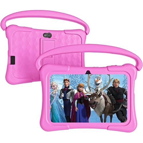 Kids Tablet, 7 inch Android Tablets for Kids 3GB RAM 32GB ROM 128GB Expand, Children Tablet with Shockproof Case, Bluetooth, GMS, WiFi, Parental Control, Dual Camera (Pink)