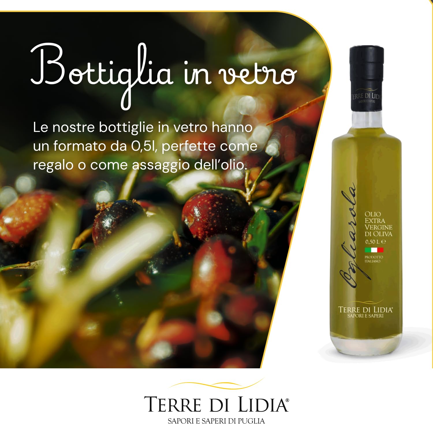 Terre di Lidia - Olio extravergine di oliva - 4 bottiglie in vetro da 0,50L (2L), 2 Varietà Coratina, Gusto Intenso + 2 Varietà Ogliarola, Gusto Delicato - 100% Italiano - Campagna 25/26