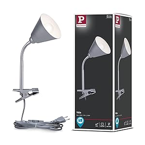 Paulmann 95432 Lampada a morsetto Vitis con braccio flessibile rotonda max. 20 Watt lampada con interruttore su cavo grigio metallo, plastica E14