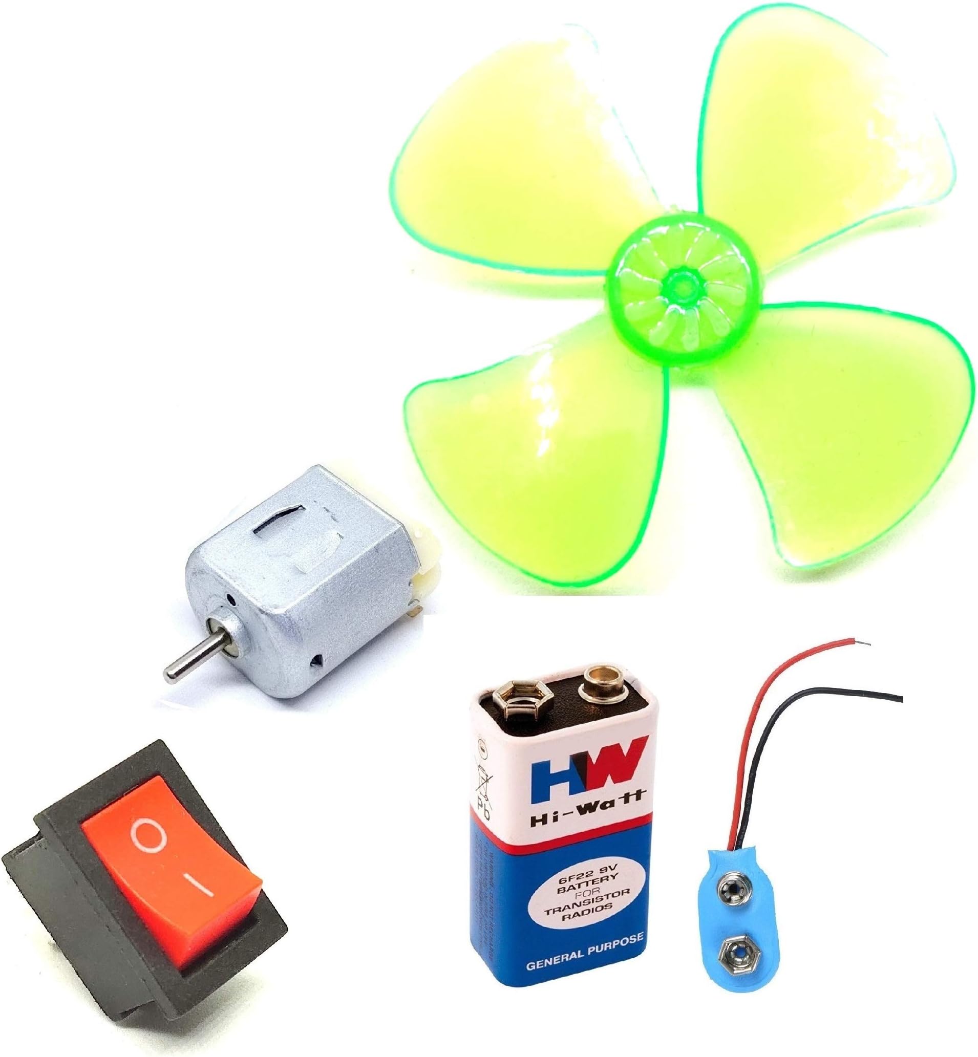 1Pcs DC Motor 20x15x25mm + 60mm 4 Blade Fan + Rocker Switch + 9V Battery Hobby DIY Science Project Kit