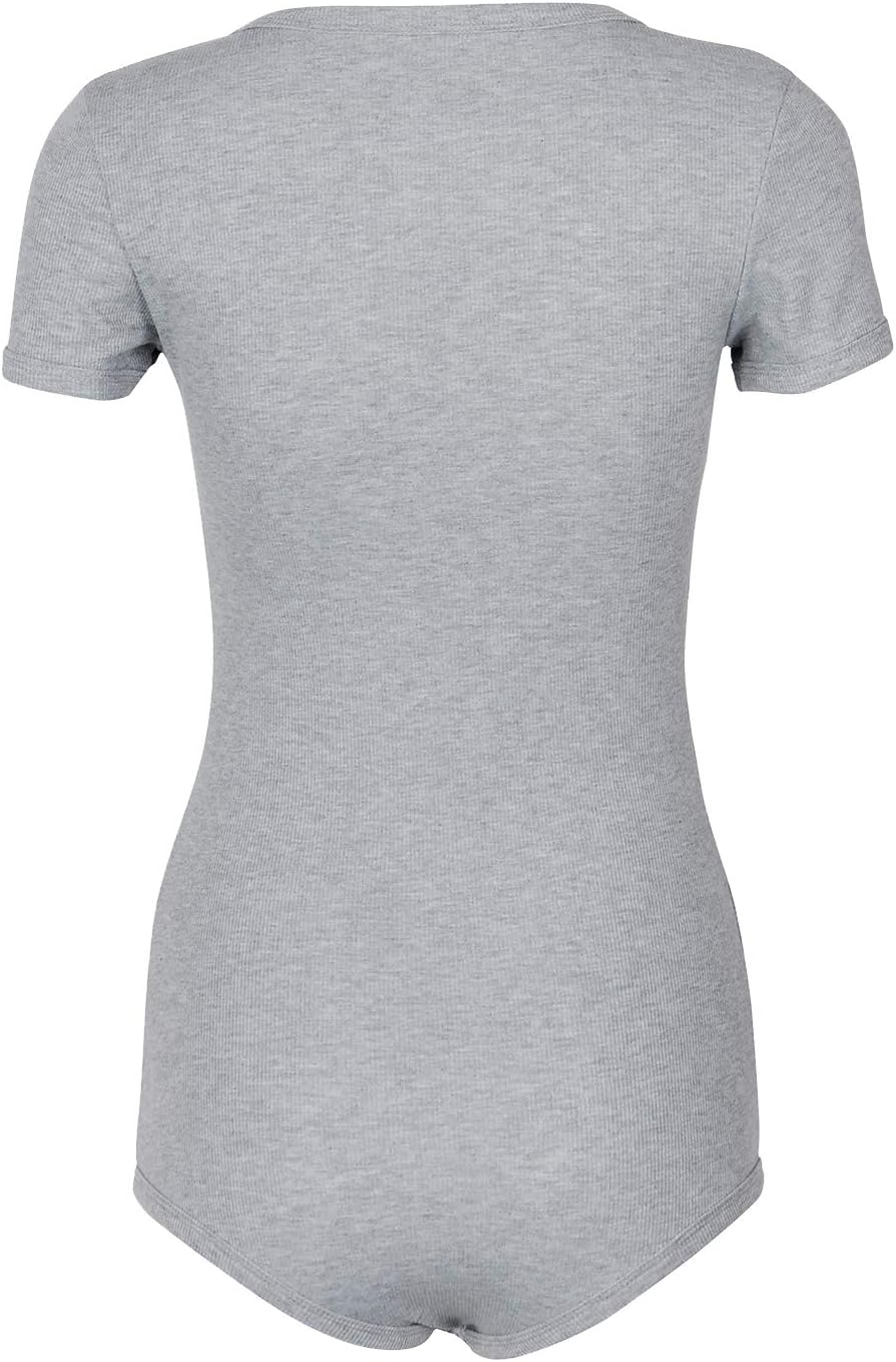 Roselux Women's Sexy Deep V Neck Shorts Short Sleeve Knitted One Piece Bodysuit Sexy Pajama Onesie Bodycon Rompers Overall - Image 4