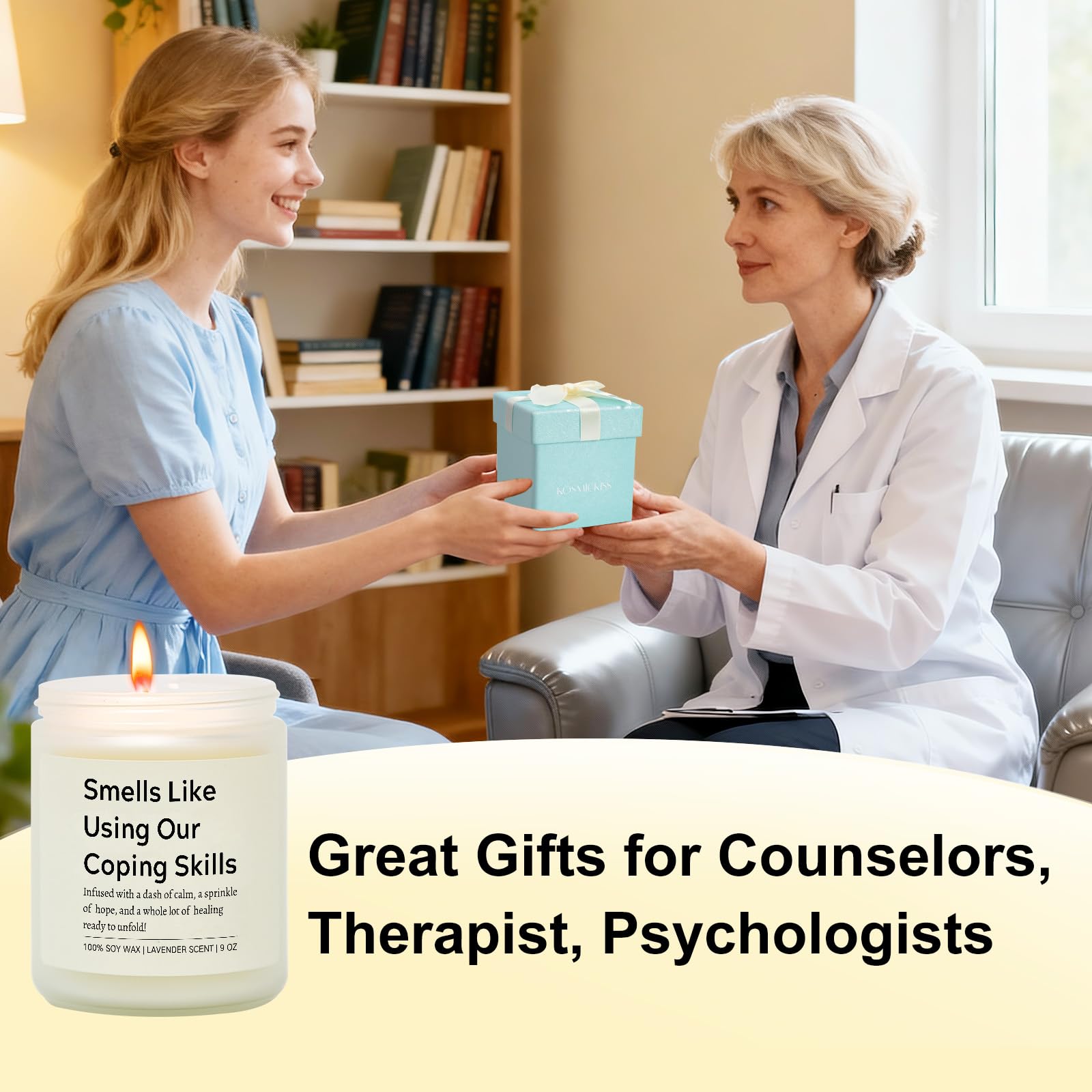 Therapist Gifts, School Psychologist Gifts, Appreciation Gift Idea for Women Therapists, School Counselor, Social Worker, Lavender Candle Gift for Mental Health Professionals, Physical Therapist