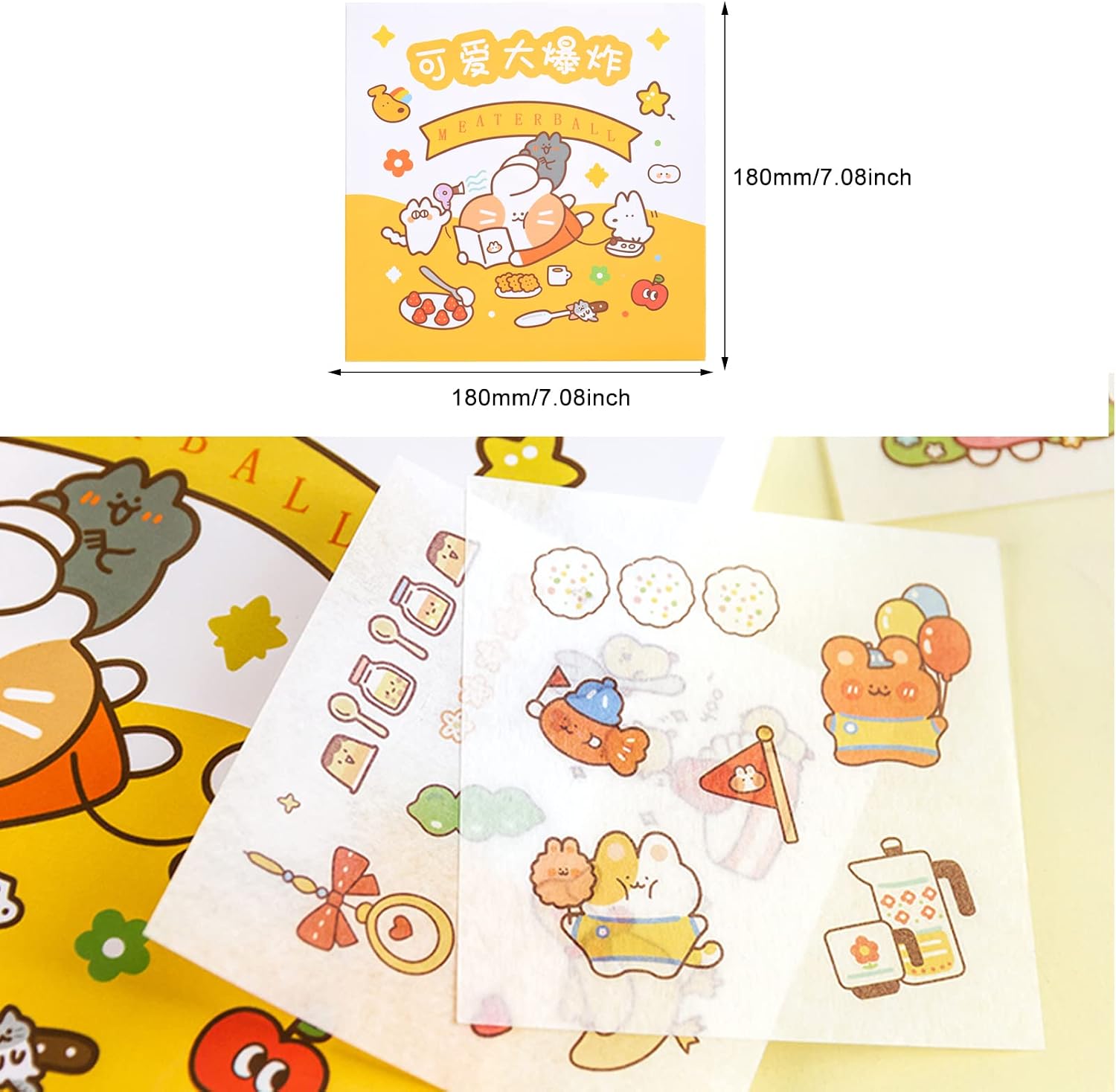Kawaii Washi Stickers Set (100 Sheets 600+ Small Pieces) - Cute Cartoon Animal Decorative Scrapbooking Supplies for Bullet Journaling,Diary,DIY Arts Crafts,Album,Planner,Junk Journals,Calendars and Notebook (MITE Cat)