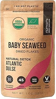 Organic Atlantic Dulse Flakes 1 oz - Young Seaweed Grown in North Atlantic, Vacuum Dried Premium Quality. Soft Texture & Mild Taste. Add 1 tsp to your dish for daily vitamins/minerals. 45 Servings