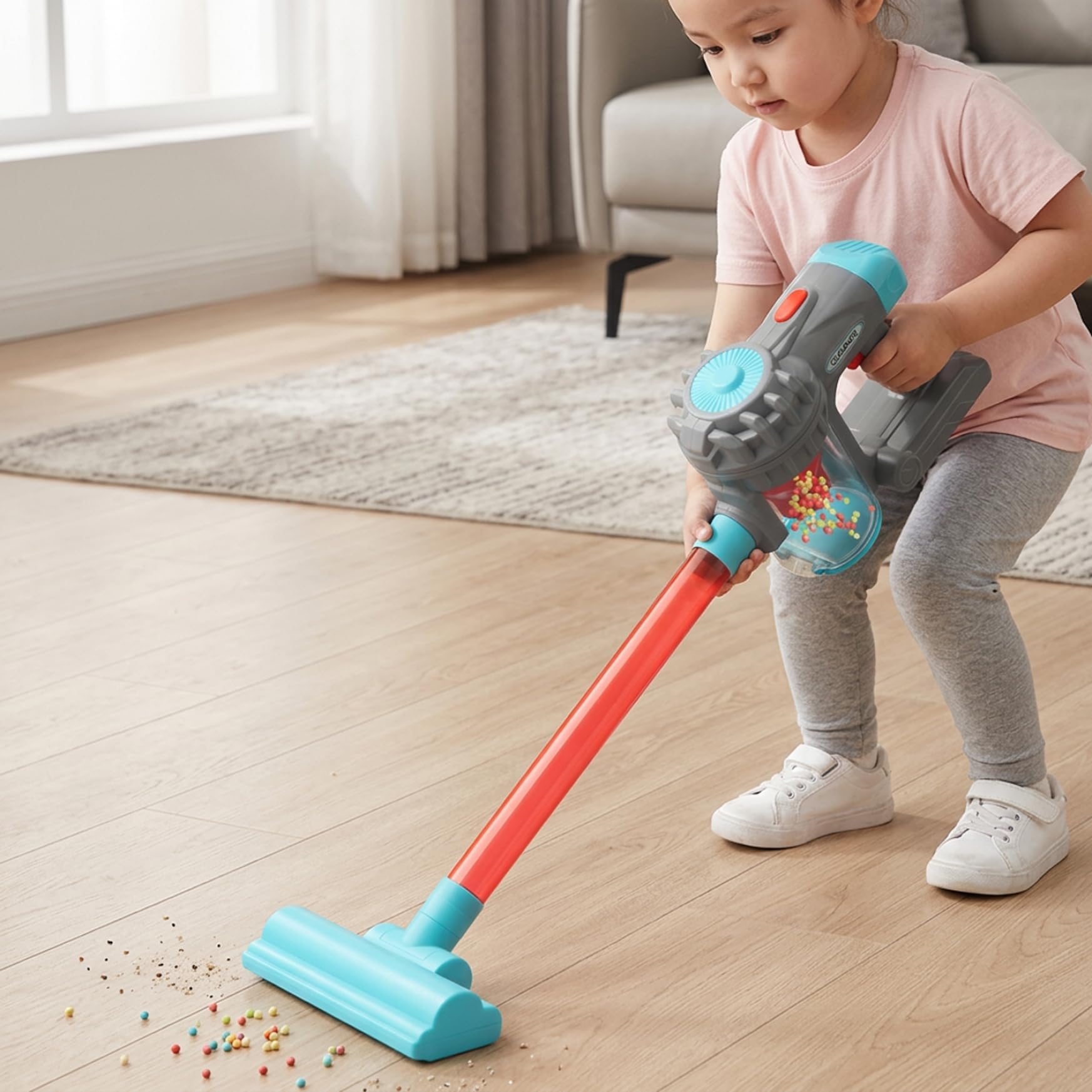 Aspirapolvere per bambini, aspirapolvere realistico per giochi di finzione con 3 accessori e suoni, set di pulizia interattivo per giochi di ruolo per stimolare l'immaginazione dei bambini, Blu.