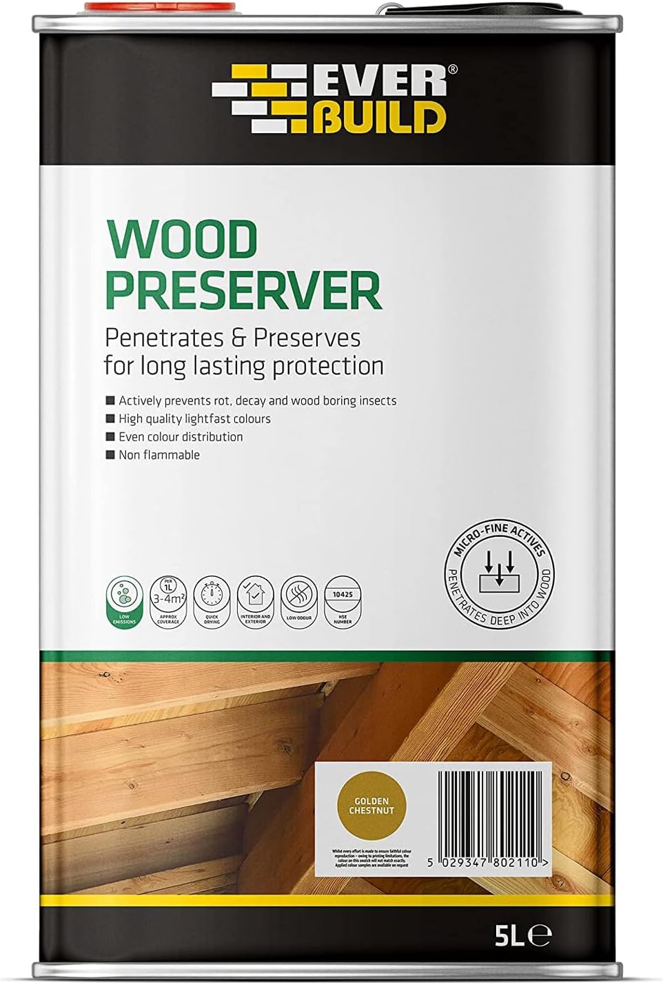 Wood Preserver – Interior And Exterior Use – Low Odour – Quick Drying – Long Lasting Protection – Golden Chestnut – 5 Litres