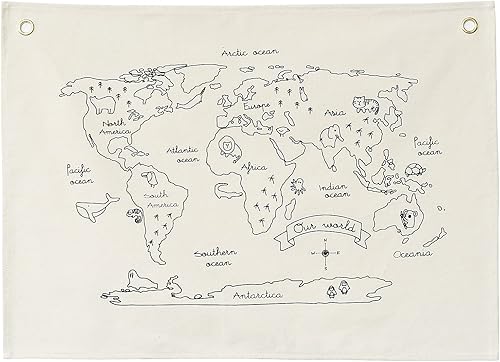 Pancarta de lona colgante para guardería y sala de juegos, decoración de pared para niños, decoración de habitación moderna para niños y niñas (mapa)
