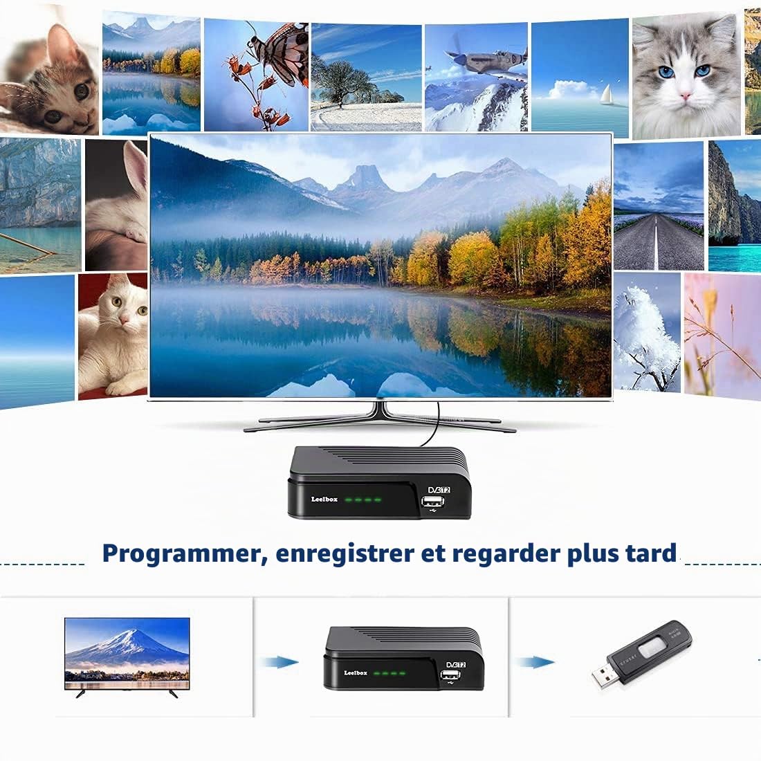 Décodeur TNT Full HD -DVB-T2, Tuner TNT Leelbox decodeur TNT HD pour TV Compatible HEVC264-1080p /3D /H.264 /Dolby/MPEG-2/4 / LCN【Noir】