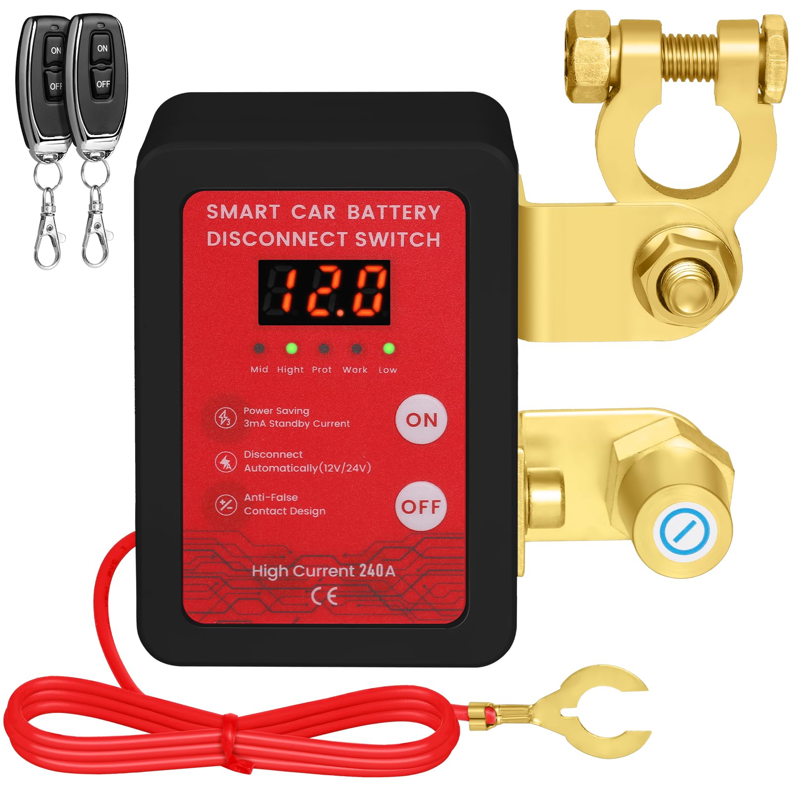 Mtchavno Drahtloser Ferngesteuerter Auto Batterie Trennschalter, 12V 240A Remote Batterietrennschalter mit Fernbedienung Kill Switch, Automatische Abschaltung Schalter