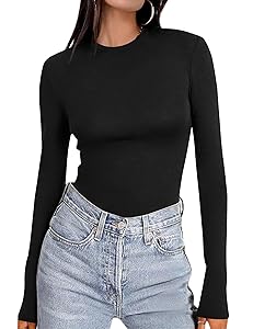 Ekouaer Women's Long Sleeve Shirts Tight Fitted Tops Crewneck Underscrubs Tee Lightweight Basic Thermal Undershirts