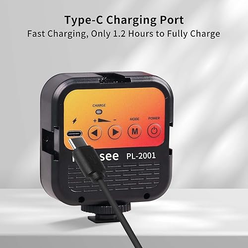 Miniatura 10 de Luz de video LED  rubesee Luces de cámara portátil para fotografía de zapata fría en cámara, luces de video CRI 95+ 3000-5500K recargable, 1200 mAh,