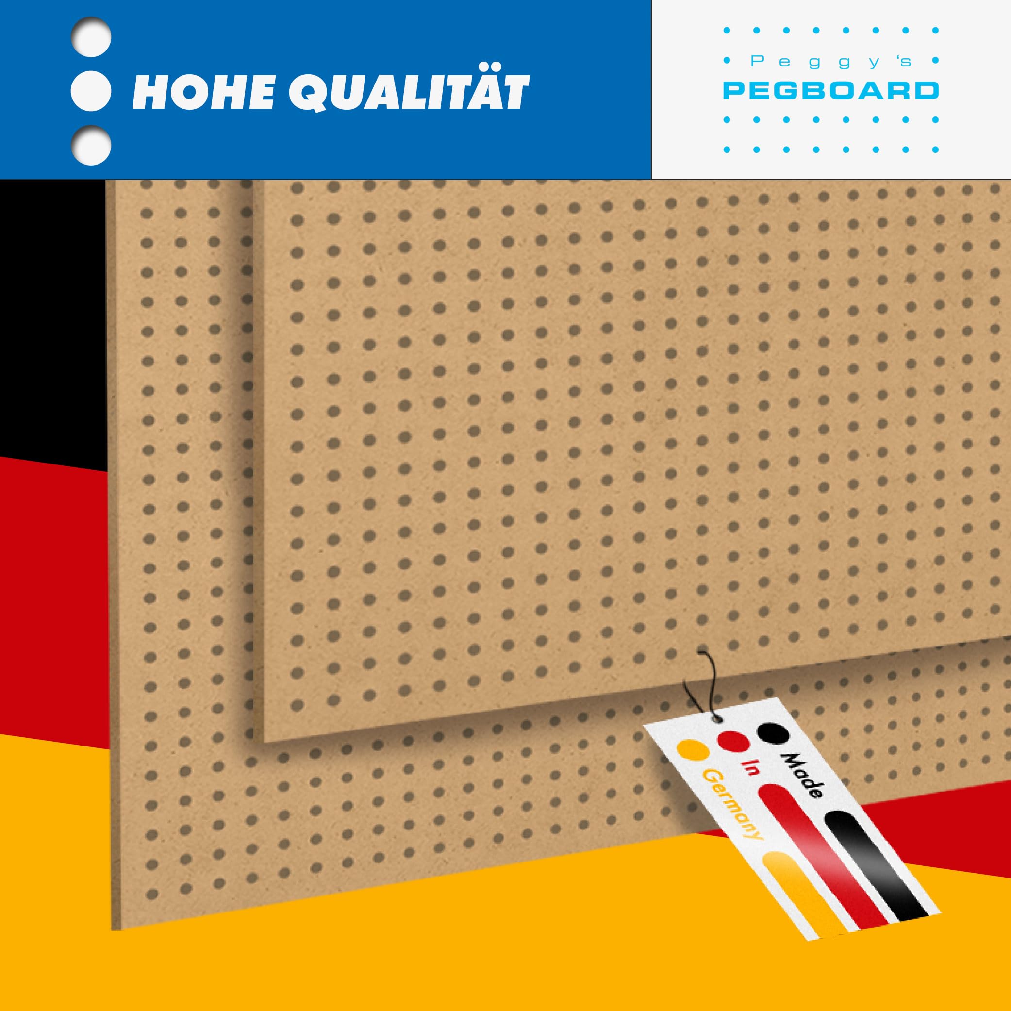 PEGBOARD Mini Lochwand aus Holz (MDF) 50 x 40 x 0,3 cm - Lochung Ø5 mm Abstand 15 mm - roh, unbehandelt - Hergestellt in Deutschland (10)