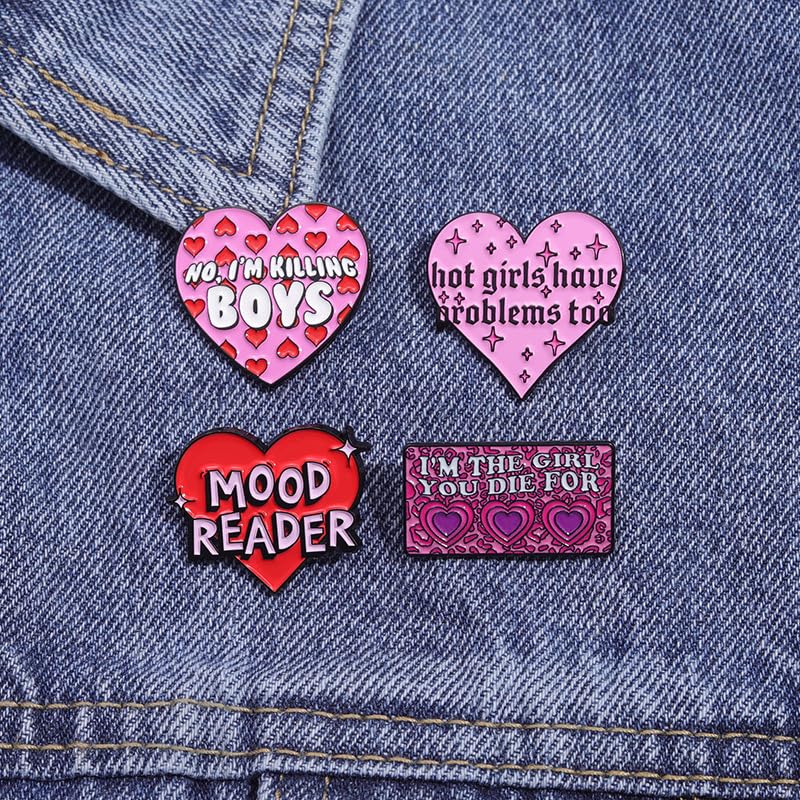 ROFARSO y2k Love Heart Enamel Lapel Pin Set Cool Girls Letter Pin, Accessory for Backpacks Clothing Bags Hats Shirts (4piccs pin set)4