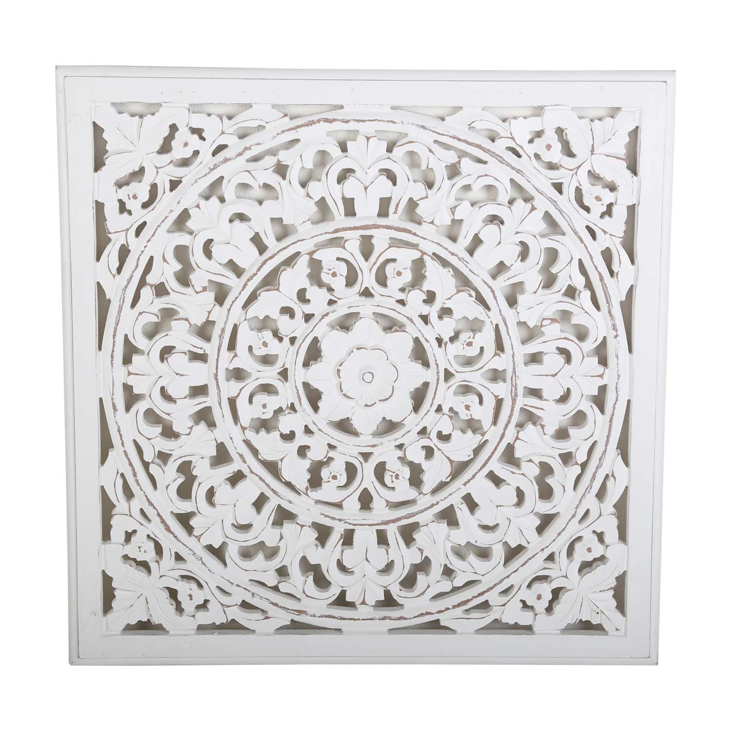 Casa Moro Mandala Wanddeko Nasha 55x55 cm Shabby Chic Weiß handgeschnitzte Wand-Dekoration Weihnachten Wandbild Ornament Fensterdeko MD1090