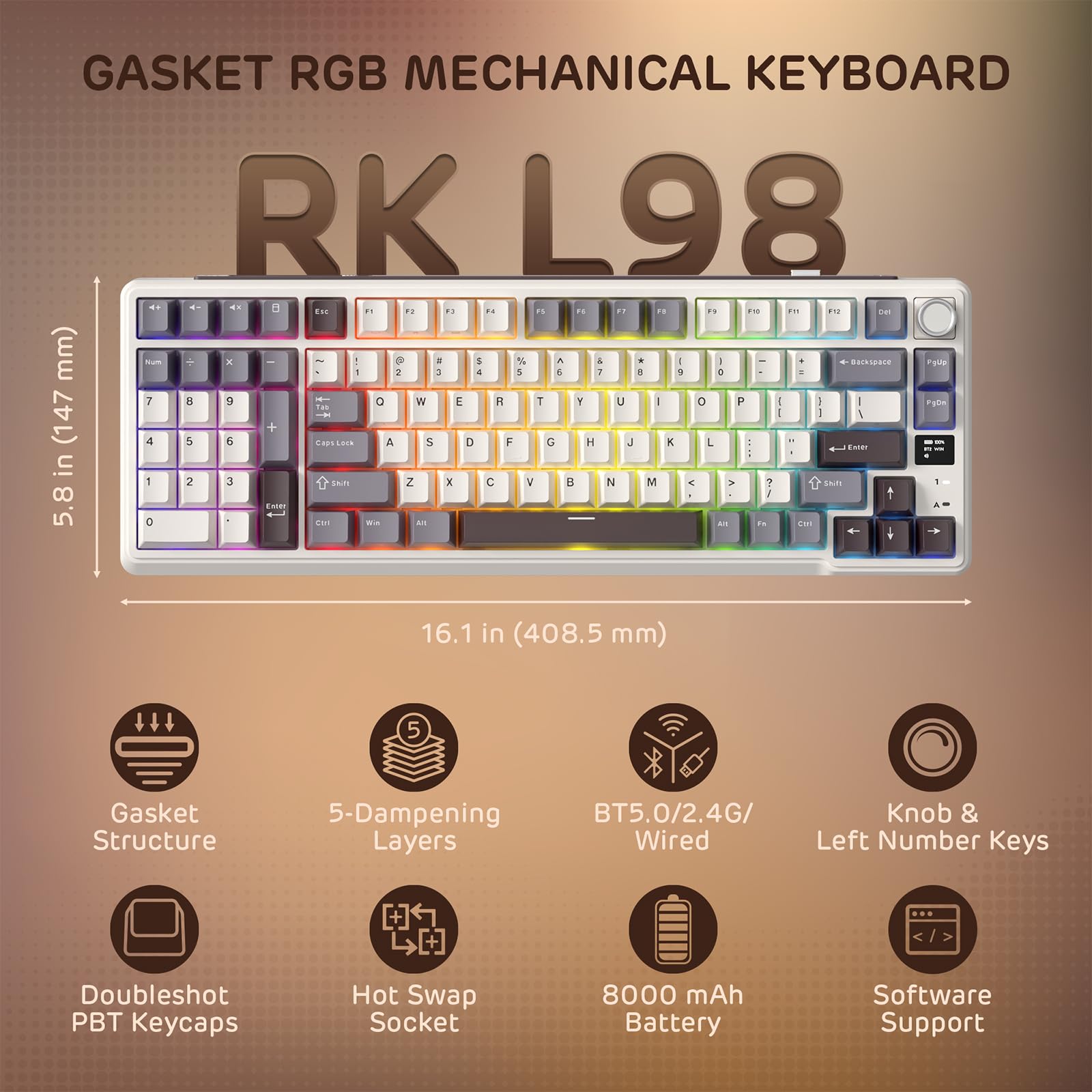 Amazon.com: RK ROYAL KLUDGE L98 Wireless Mechanical Keyboard w