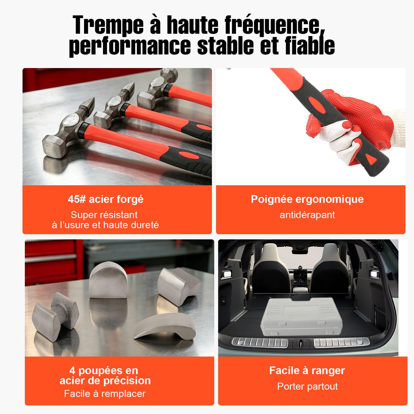 Kit de débosselage de carosserie 7 pièces, Marteau Carrossier, Marteaux et tas pour carrossier, Marteau de Réparation de Carrosserie Automobile, pour réparations de carrosserie automobile