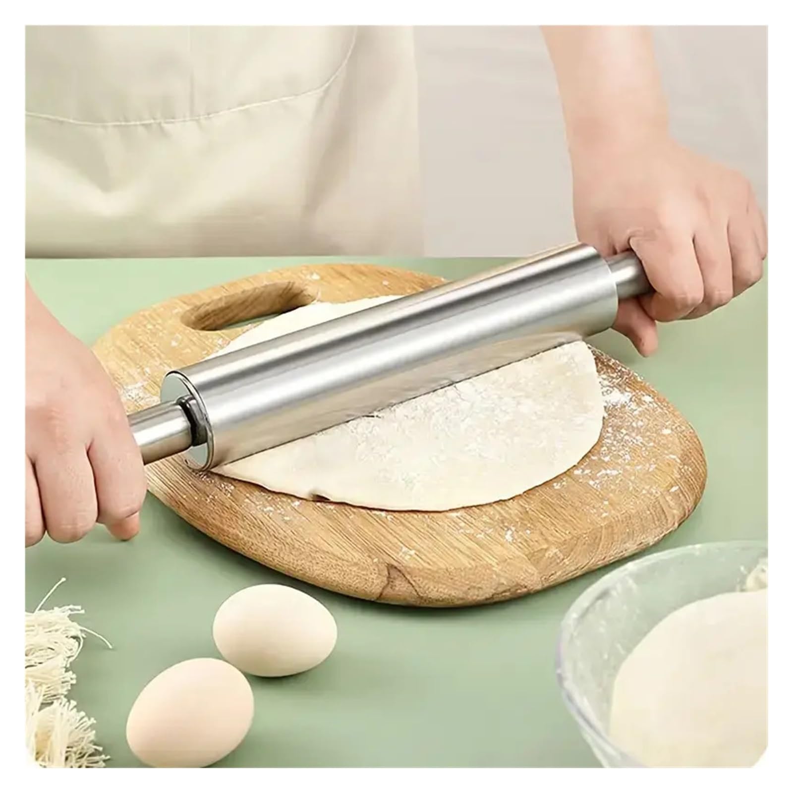 Mattarello in acciaio inossidabile da 1 pezzo for cottura al forno, rullo for pasta, utensili pasticceria cucina for biscotti con crosta di torta(39x20cm)