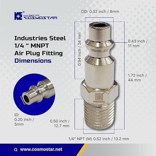 Miniatura 3 de COSMOSTAR Industries - Enchufe de aire MNPT de acero de 14 de pulgada, enchufe de 14 de pulgada y conector NPT de 14 pulgadas, enchufes de conexión