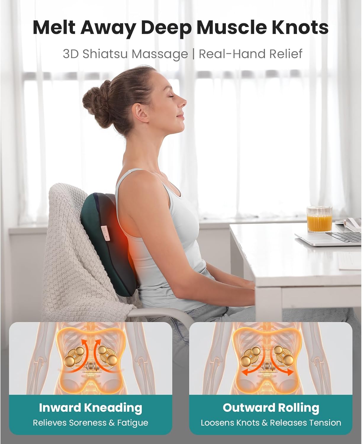BOB AND BRAD Back Massager with Heat FSA Eligible/HSA Eligible, EZBack Corded Back Massager for Pain Relief Deep Tissue, Shiatsu Back and Neck Massage Pillow, Soothing Full-Body Relief for Women Men