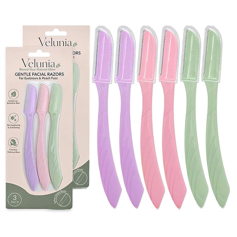 Aparelhos de barbear faciais descartáveis Velunia com proteção para lâmina, Pacote com 6