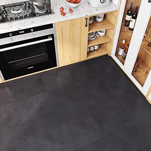 Miniatura 3 de FunStick 30 baldosas de suelo para baño, 12 x 12 pulgadas, suelo de vinilo gris carbón, impermeable, despegar y pegar, azulejos adhesivos para