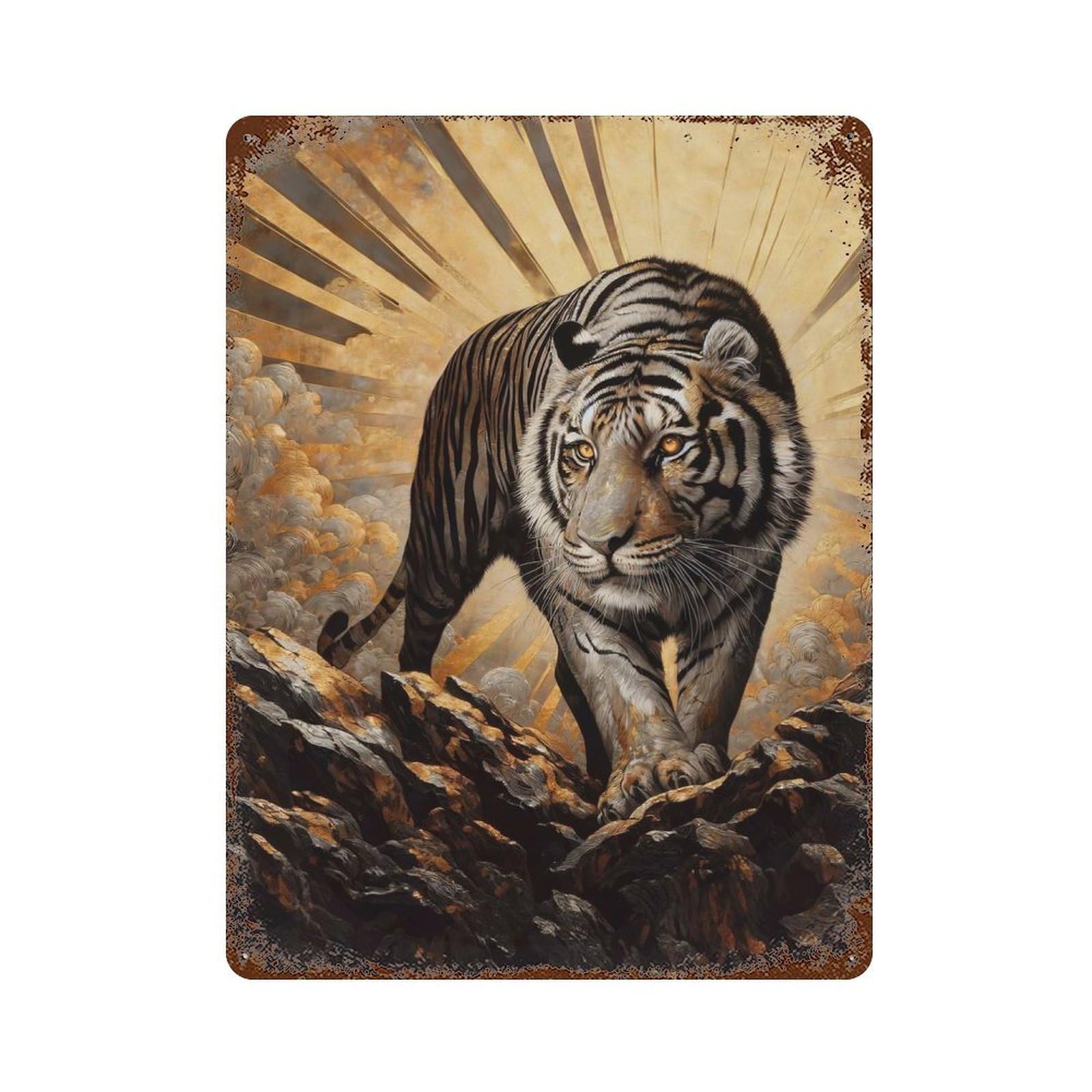 Gold X Tiger Rusty Metal Tin Sign 15.7"x11.8", for Basement, Hobby Room And Garage Decor, Retro Wall Decor