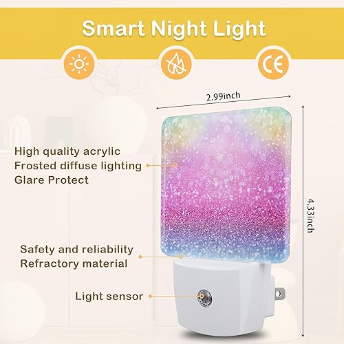 Miniatura 2 de Luz nocturna con purpurina rosa, luz nocturna enchufable, sensor de atardecer a amanecer, luces nocturnas para escaleras, pasillo, cocina,