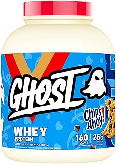 Ghost Whey Protein - 5lbs 2270g, 58 Servings per Tub, Gluten Free, Soy Free, 100% Whey Protein Blend with Natural Digestive Enzymes, 25+ Grams of Protein (Chips Ahoy), 2.27 kg (Pack of 1)