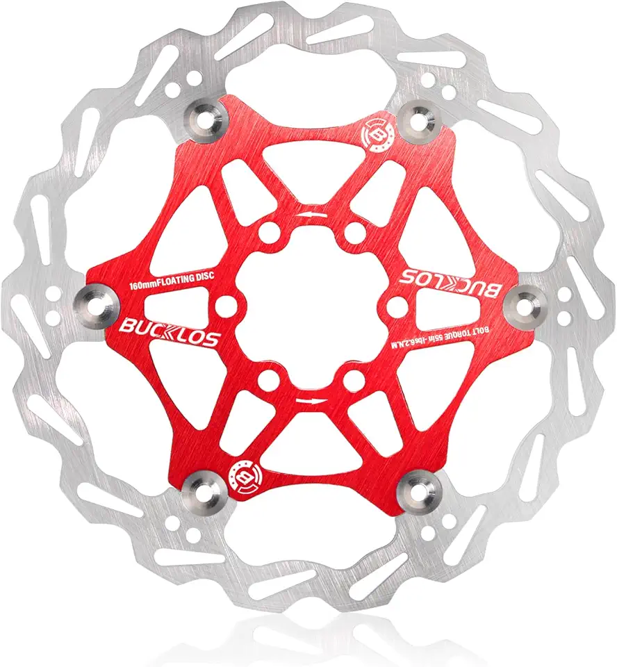 BUCKLOS Rotor de freio a disco flutuante de 160 mm, 180 mm, 203 mm, rotores de freio MTB de aço inoxidável com parafusos de 6 peças, rotor de disco flutuante ultraleve adequado para bicicletas de