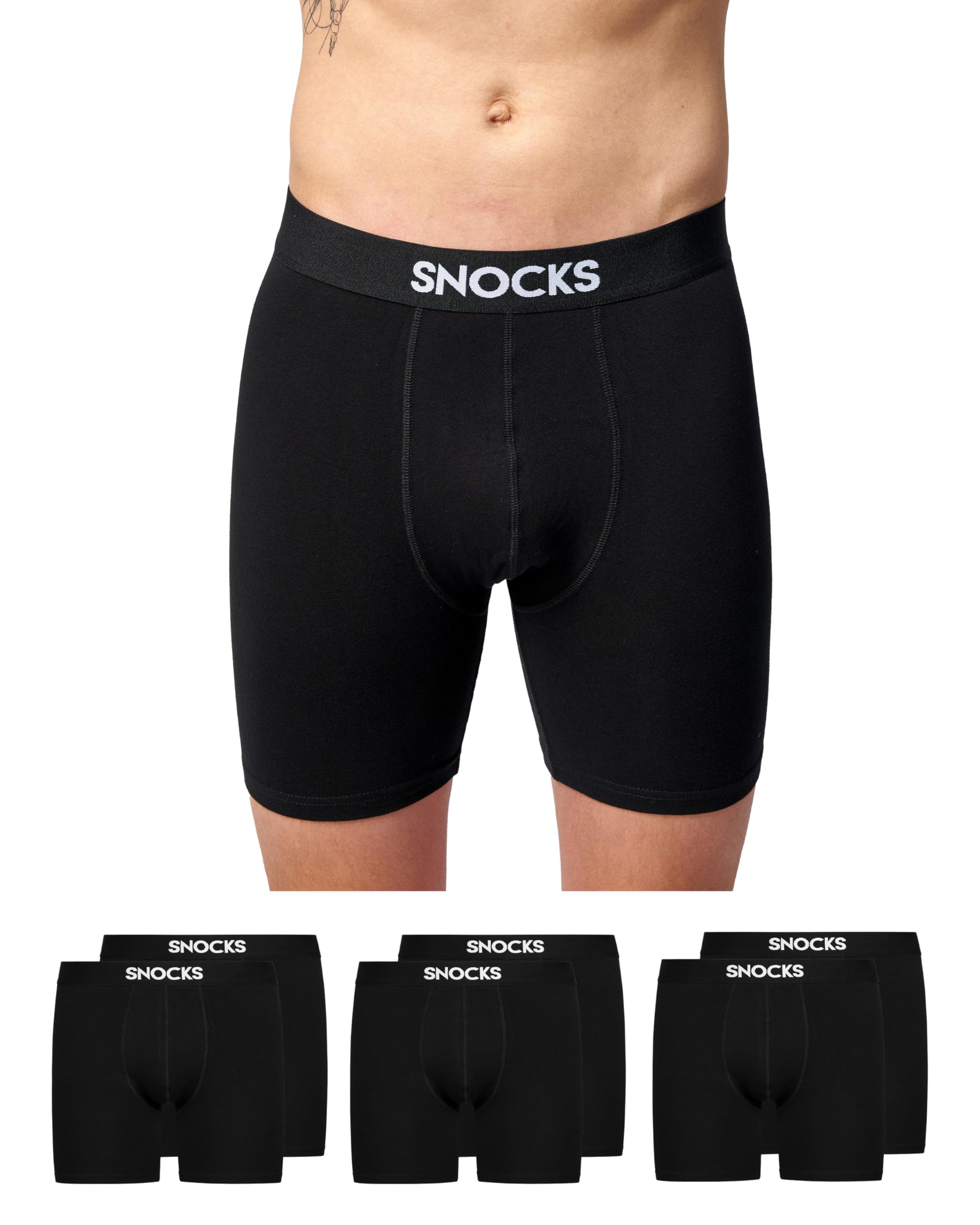 Snocks Lange Boxershorts Herren aus Bio-Baumwolle (6er Pack) - Atmungsaktiv und Ideal für Sport und Alltag - Kein juckendes Etikett und komfortabler Bund - Unterhosen Herren Gr. S-3XL