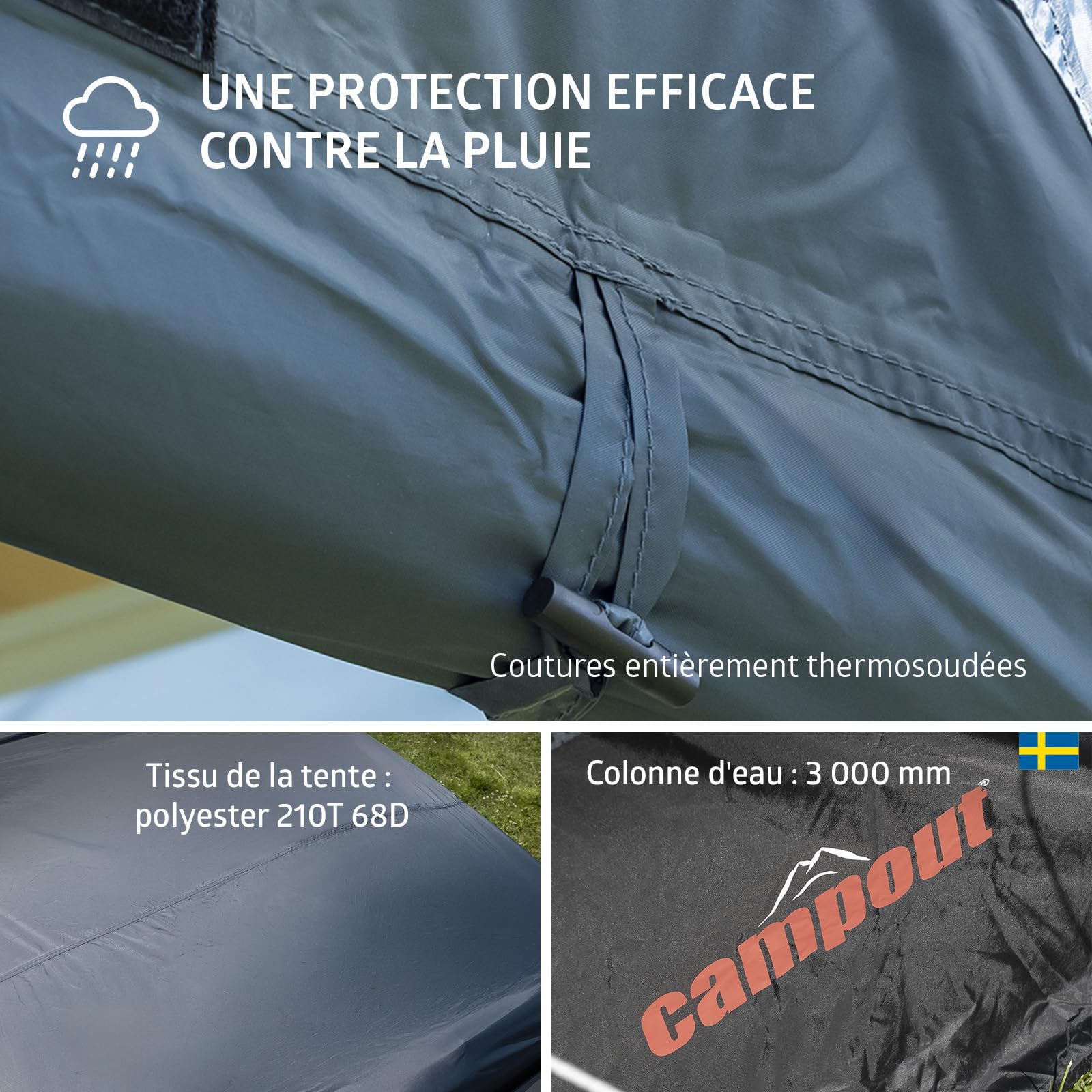 Campout Tente Hayon Voiture – Tente Coffre Camping – 3000 mm Étanche – Espace Abrité Supplémentaire – INCL. Poteaux d’Auvent – Hauteur 175–190 cm
