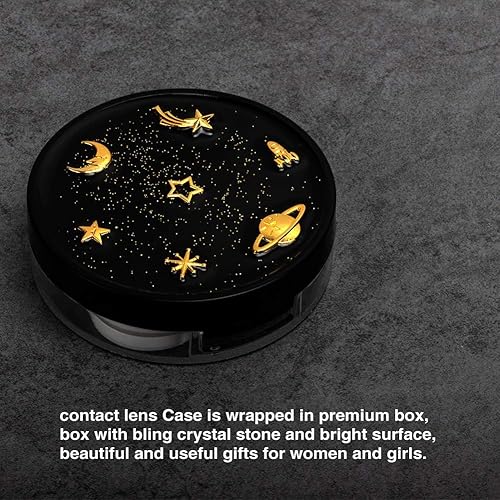 Miniatura 6 de ofone Estuche para lentes de contacto, lindo kit de fundas de contacto con luna y estrellas, herramienta para quitar lentes, pinzas, solución de