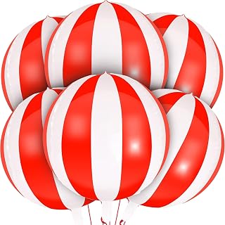 6pcs 22" Carnival Balloon Circus Balloons Red White Striped 4D Balloons for Carnival Theme Party Circus Party Decorations Circus Decor Movie Night Party Baby Shower Party Decor