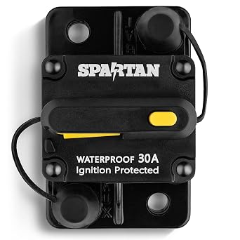 Spartan Power Ignition Protected Marine Circuit Breaker - Waterproof Circuit Breaker, Battery Disconnect Switch, Resettable Fuse, DC Circuit Breaker - 12V - 48V DC, 30 Amps